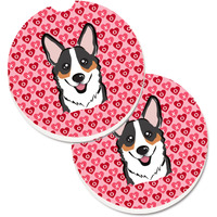 "Caroline's Treasures Tricolor Corgi Hearts Set of 2 Cup Holder Car Coasters, 2.56, Multicolor"