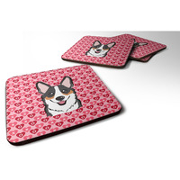 "Caroline's Treasures Tricolor Corgi Hearts Foam Coaster Set of 4, 3.5, Multicolor"