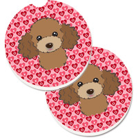 "Caroline's Treasures Chocolate Brown Poodle Hearts Set of 2 Cup Holder Car Coasters, 2.56, Multicolor"