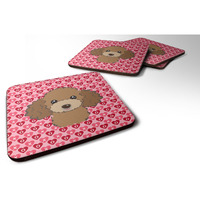 "Caroline's Treasures Chocolate Brown Poodle Hearts Foam Coaster Set of 4, 3.5, Multicolor"