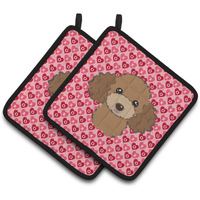 "Caroline's Treasures Chocolate Brown Poodle Hearts Pair of Pot Holders, 7.5HX7.5W, Multicolor"