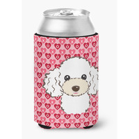 "Caroline's Treasures White Poodle Hearts Can or Bottle Hugger, Multicolor"