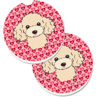 "Caroline's Treasures Buff Poodle Hearts Set of 2 Cup Holder Car Coasters, 2.56, Multicolor"