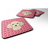 "Caroline's Treasures Buff Poodle Hearts Foam Coaster Set of 4, 3.5, Multicolor"