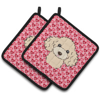 "Caroline's Treasures Buff Poodle Hearts Pair of Pot Holders, 7.5HX7.5W, Multicolor"