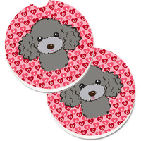 "Caroline's Treasures Silver Gray Poodle Hearts Set of 2 Cup Holder Car Coasters, 2.56, Multicolor"