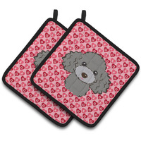 "Caroline's Treasures Silver Gray Poodle Hearts Pair of Pot Holders, 7.5HX7.5W, Multicolor"
