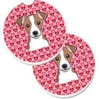 "Caroline's Treasures BB5330CARC Jack Russell Terrier Hearts Cup Holder Car Coasters (Set of 2), 2.56"", Multicolor"
