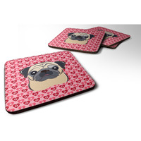 "Caroline's Treasures Fawn Pug Hearts Foam Coaster Set of 4, 3.5, Multicolor"