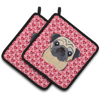 "Caroline's Treasures Fawn Pug Hearts Pair of Pot Holders, 7.5HX7.5W, Multicolor"