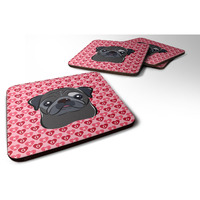 "Caroline's Treasures black Pug Hearts Foam Coaster Set of 4, 3.5, Multicolor"