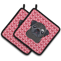 "Caroline's Treasures black Pug Hearts Pair of Pot Holders, 7.5HX7.5W, Multicolor"
