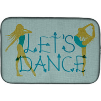 "Caroline's Treasures Let's Dance Linen Teal Dish Drying Mat, 14 x 21"