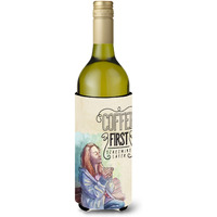 "Caroline's Treasures BB5403LITERK Coffee First Sign Wine Bottle Beverage Insulator Hugger, 750ml, Multicolor"
