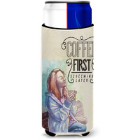 "Caroline's Treasures Coffee First Sign Michelob Ultra Hugger For Slim Cans, Multicolor"