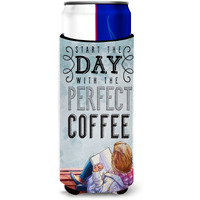 "Caroline's Treasures Start the Day Coffee Sign Michelob Ultra Hugger For Slim Cans, Multicolor"