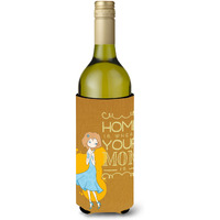 "Caroline's Treasures BB5414LITERK Home is Where Mom is Wine Bottle Beverage Insulator Hugger, 750ml, Multicolor"