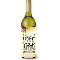 "Caroline's Treasures BB5416LITERK Home is Where Mom is Wine Bottle Beverage Insulator Hugger, 750ml, Multicolor"