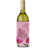 "Caroline's Treasures BB5418LITERK The Best Mom in the World Wine Bottle Beverage Insulator Hugger, 750ml, Multicolor"