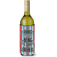 "Caroline's Treasures BB5435LITERK Thanks Super Father Wine Bottle Beverage Insulator Hugger, 750ml, Multicolor"