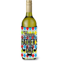 "Caroline's Treasures BB5439LITERK Happy Father's Day Argyle Wine Bottle Beverage Insulator Hugger, 750ml, Multicolor"