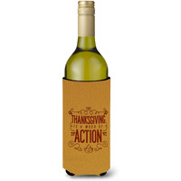 "Caroline's Treasures BB5458LITERK Thanksgiving is Action Wine Bottle Beverage Insulator Hugger, 750ml, Multicolor"