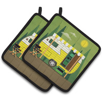 "Caroline's Treasures Greatest Adventure Retro Camper Pair of Pot Holders, 7.5HX7.5W, Multicolor"