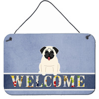 "Caroline's Treasures Welcome Pug Cream Metal Print, 8 x 12"