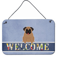 "Caroline's Treasures Welcome Pug Brown Metal Print, 8 x 12"