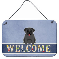 "Caroline's Treasures Pug Black Welcome Metal Print, 8 x 12, Multicolor"