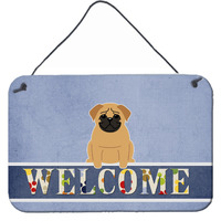 "Caroline's Treasures Welcome Pug Brown Metal Print, 8 x 12"