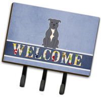 "Caroline's Treasures Staffordshire Bull Terrier Blue Welcome Wall Hook, Triple, Multicolor"
