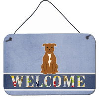 "Caroline's Treasures Staffordshire Bull Terrier Brown Metal Print, 8 x 12, Welcome"