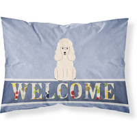 "Caroline's Treasures Poodle White Welcome Printed, Polyester, 250 Thread count, Envelope closure Pillowcase, Standard, Multicolor"