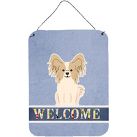 "Caroline's Treasures Papillon Sable White Welcome Metal Print, 16 x 12, Multicolor"