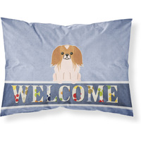 "Caroline's Treasures Pekingnese Red White Welcome Printed, Polyester, 250 Thread count, Envelope closure Pillowcase, Standard, Multicolor"