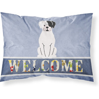 "Caroline's Treasures White Boxer Cooper Welcome Printed, Polyester, 250 Thread count, Envelope closure Pillowcase, Standard, Multicolor"