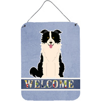 "Caroline's Treasures Border Collie Black White Welcome Metal Print, 16 x 12, Multicolor"