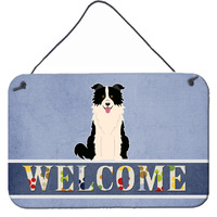 "Caroline's Treasures Welcome Border Collie Black White Metal Print, 8 x 12"
