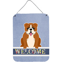 "Caroline's Treasures English Bulldog Red White Welcome Metal Print, 16 x 12, Multicolor"