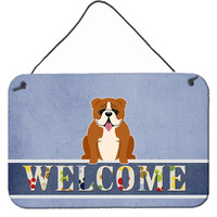 "Caroline's Treasures Welcome English Bulldog Red White Metal Print, 8 x 12"