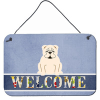 "Caroline's Treasures English Bulldog White Welcome Metal Print, 8 x 12"