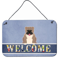 "Caroline's Treasures Welcome English Bulldog Grey Brindle Metal Print, 8 x 12"