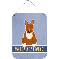 "Caroline's Treasures Bull Terrier Red Welcome Metal Print, 16 x 12, Multicolor"