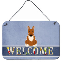 "Caroline's Treasures Welcome Bull Terrier Red Metal Print, 8 x 12"