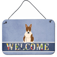 "Caroline's Treasures Bull Terrier Brindle Welcome Metal Print, 8 x 12, Multicolor"