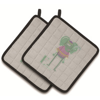 "Caroline's Treasures Alphabet E For Elephant Pair of Pot Holders, 7.5HX7.5W, Multicolor"