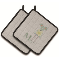 "Caroline's Treasures Alphabet M For Mouse Pair of Pot Holders, 7.5HX7.5W, Multicolor"
