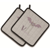 "Caroline's Treasures Alphabet V For Vampire Bat Pair of Pot Holders, 7.5HX7.5W, Multicolor"