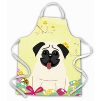 "Caroline's Treasures Easter Eggs Pug Cream Apron, Large, Multicolor"